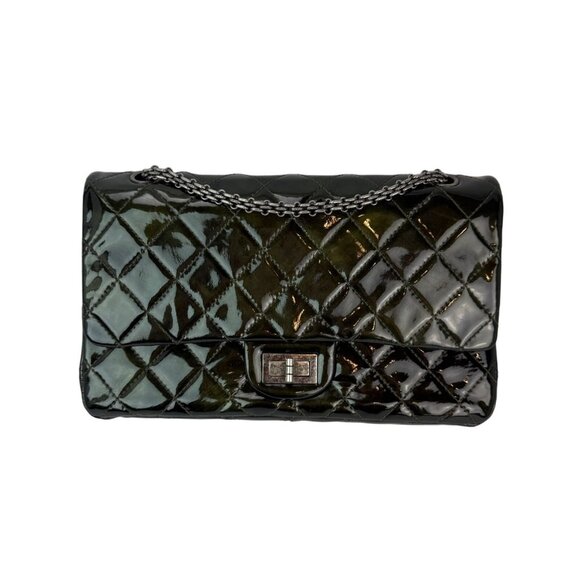 Chanel 2.55 Reissue Double Flap Iridescent Dark Green Patent Leather Bag - Picture 1 of 13